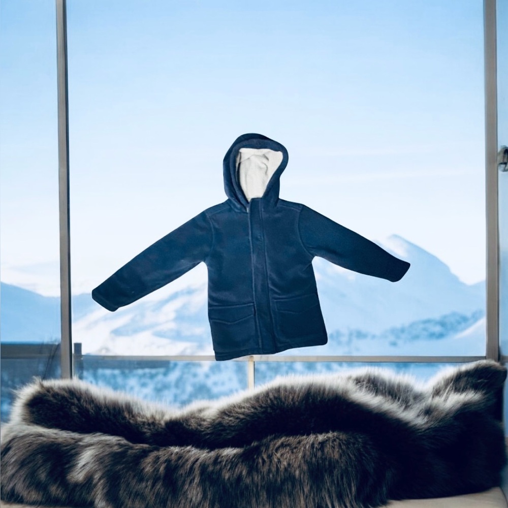 Boys Fleece Jacket Navy Blue Full Zip Hooded Warm Outerwear Winter Snow